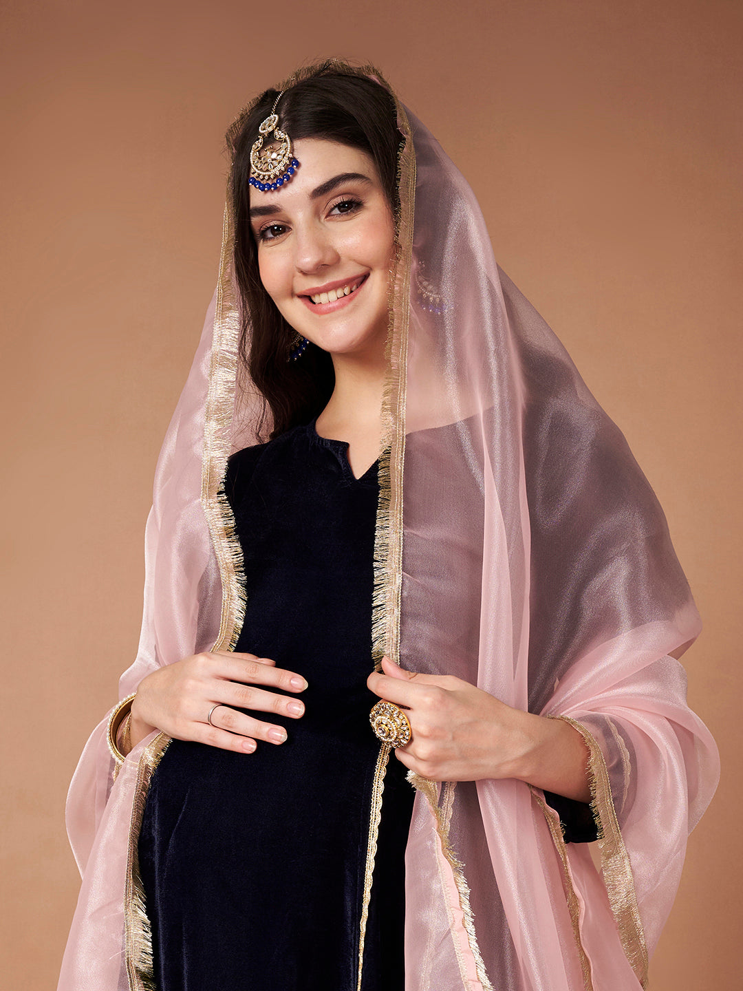 Navy Blue Velvet Maternity Kurta Set