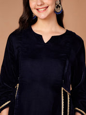 Navy Blue Velvet Maternity Kurta Set