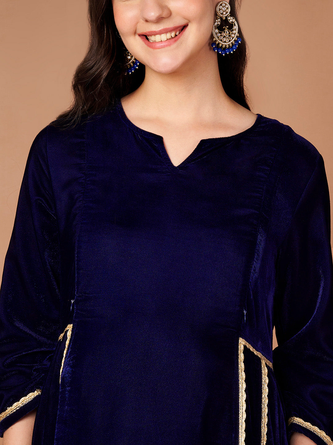 Navy Blue Velvet Maternity Kurta Set