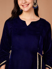 Navy Blue Velvet Maternity Kurta Set