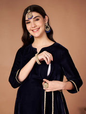 Navy Blue Velvet Maternity Kurta Set