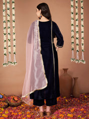 Navy Blue Velvet Maternity Kurta Set