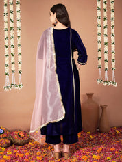 Navy Blue Velvet Maternity Kurta Set