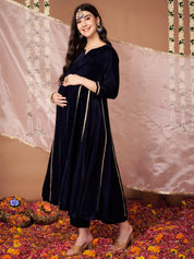 Navy Blue Velvet Maternity Kurta Set