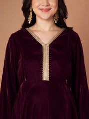 Wine Velvet Maternity Kurta Set