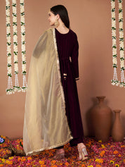 Wine Velvet Maternity Kurta Set