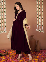 Wine Velvet Maternity Kurta Set