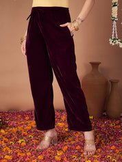 Wine Velvet Maternity Kurta Set