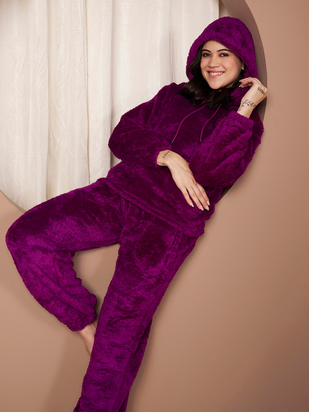 Purple Faux Fur Winter Night Suit