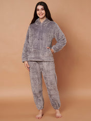 Grey Faux Fur Winter Night Suit