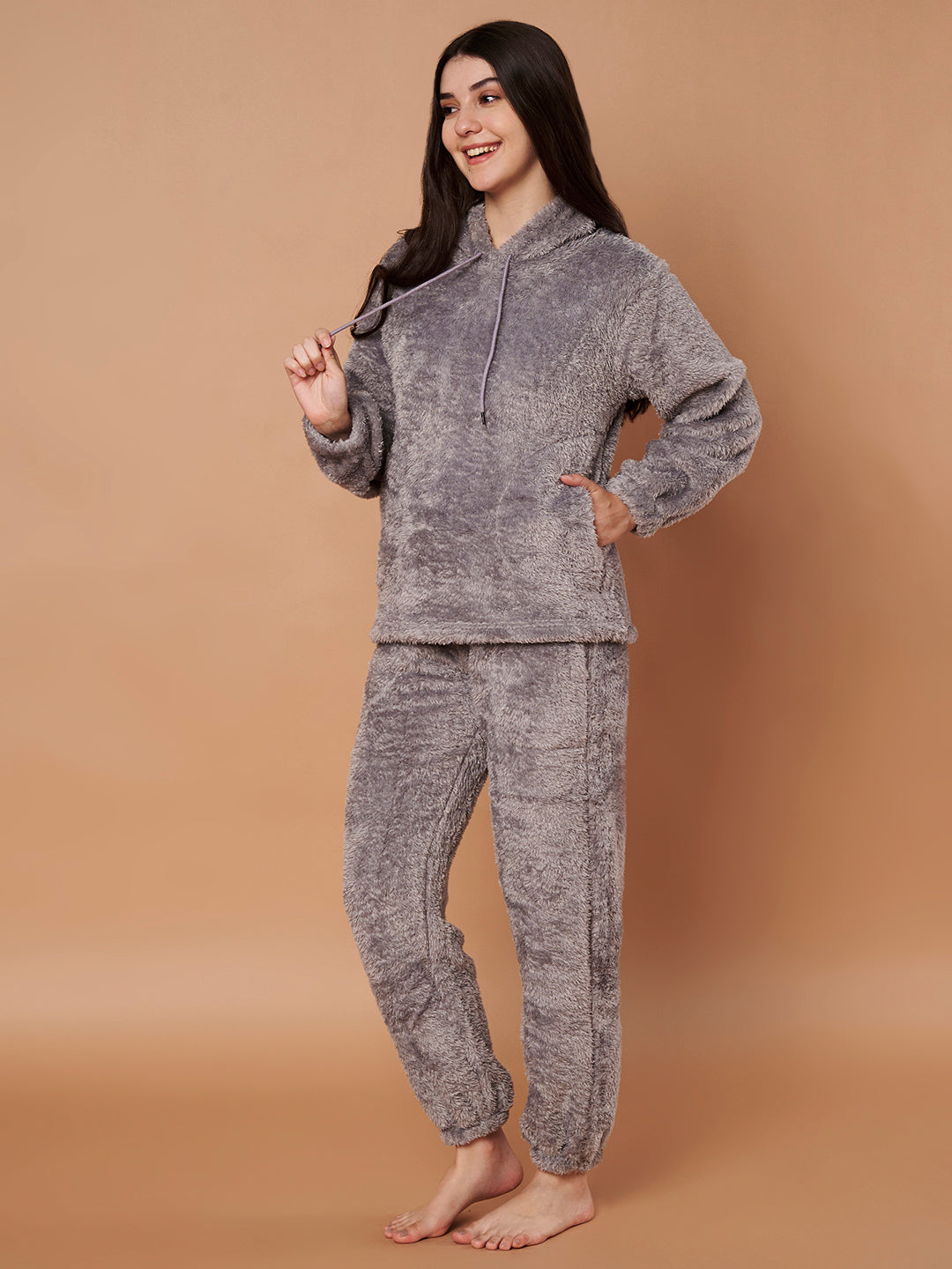 Grey Faux Fur Winter Night Suit
