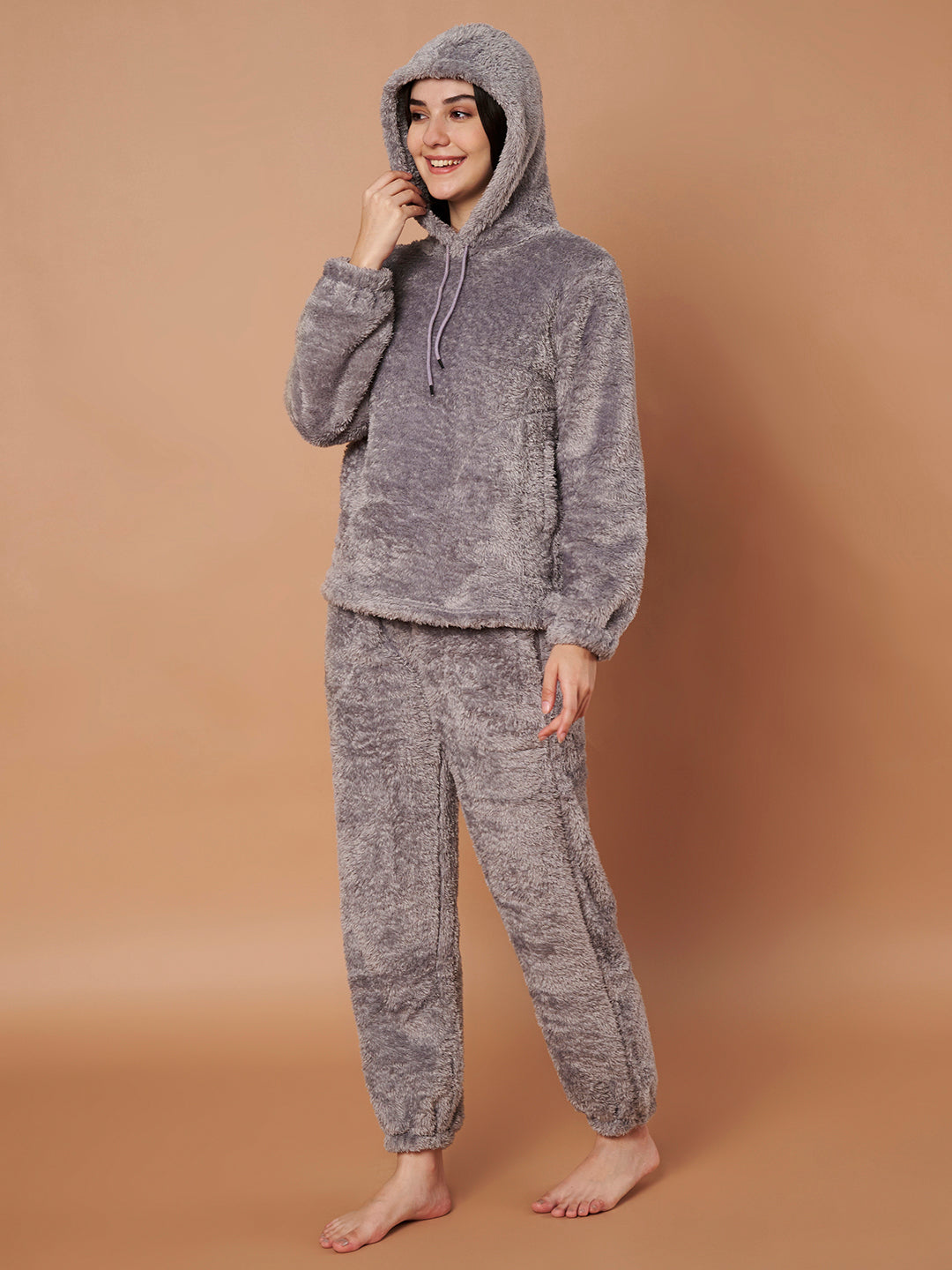 Grey Faux Fur Winter Night Suit
