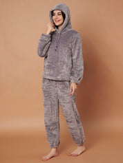Grey Faux Fur Winter Night Suit