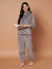 Grey Faux Fur Winter Night Suit