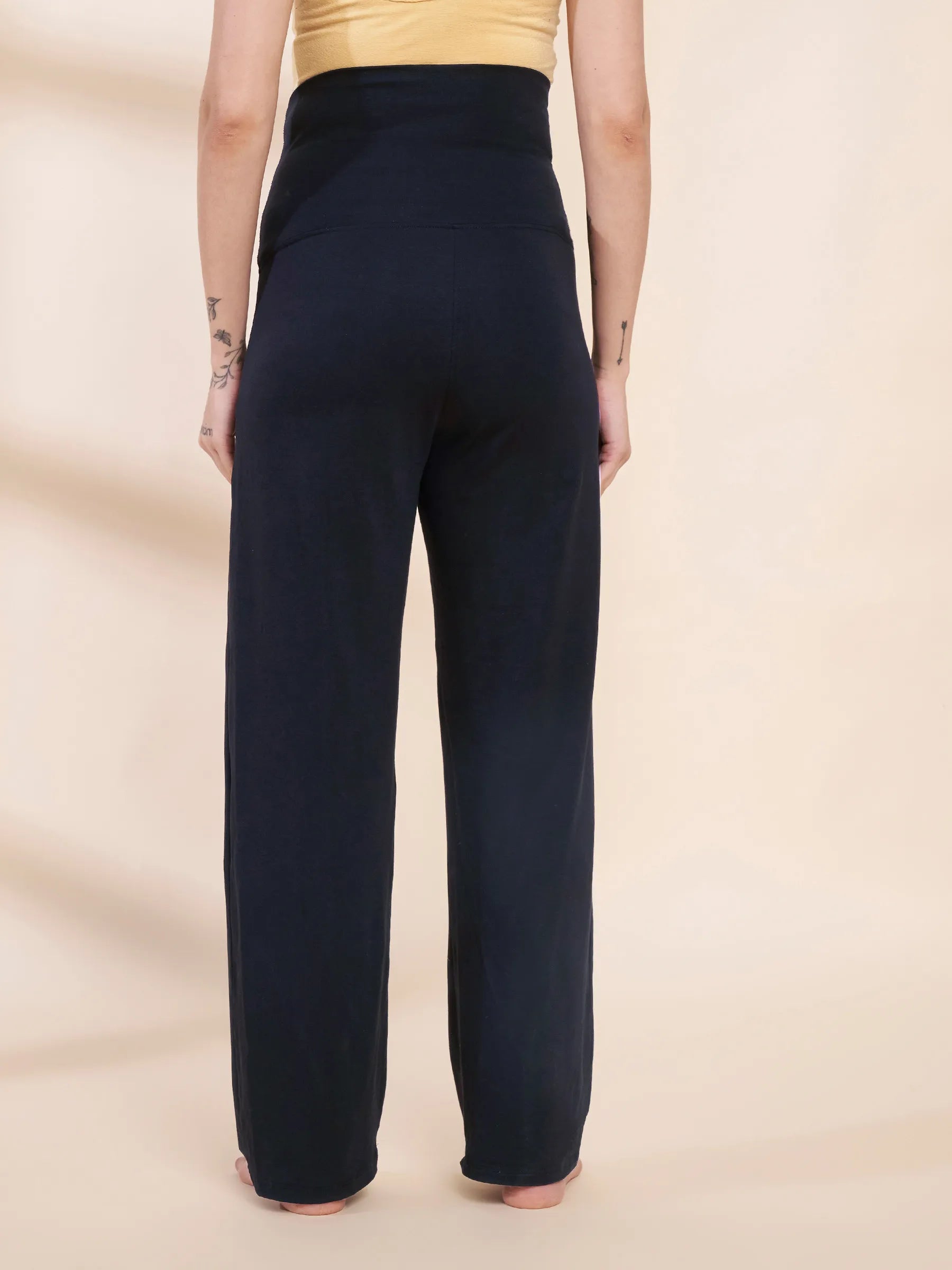 Navy Blue Soild Hosiery Maternity Track Pants