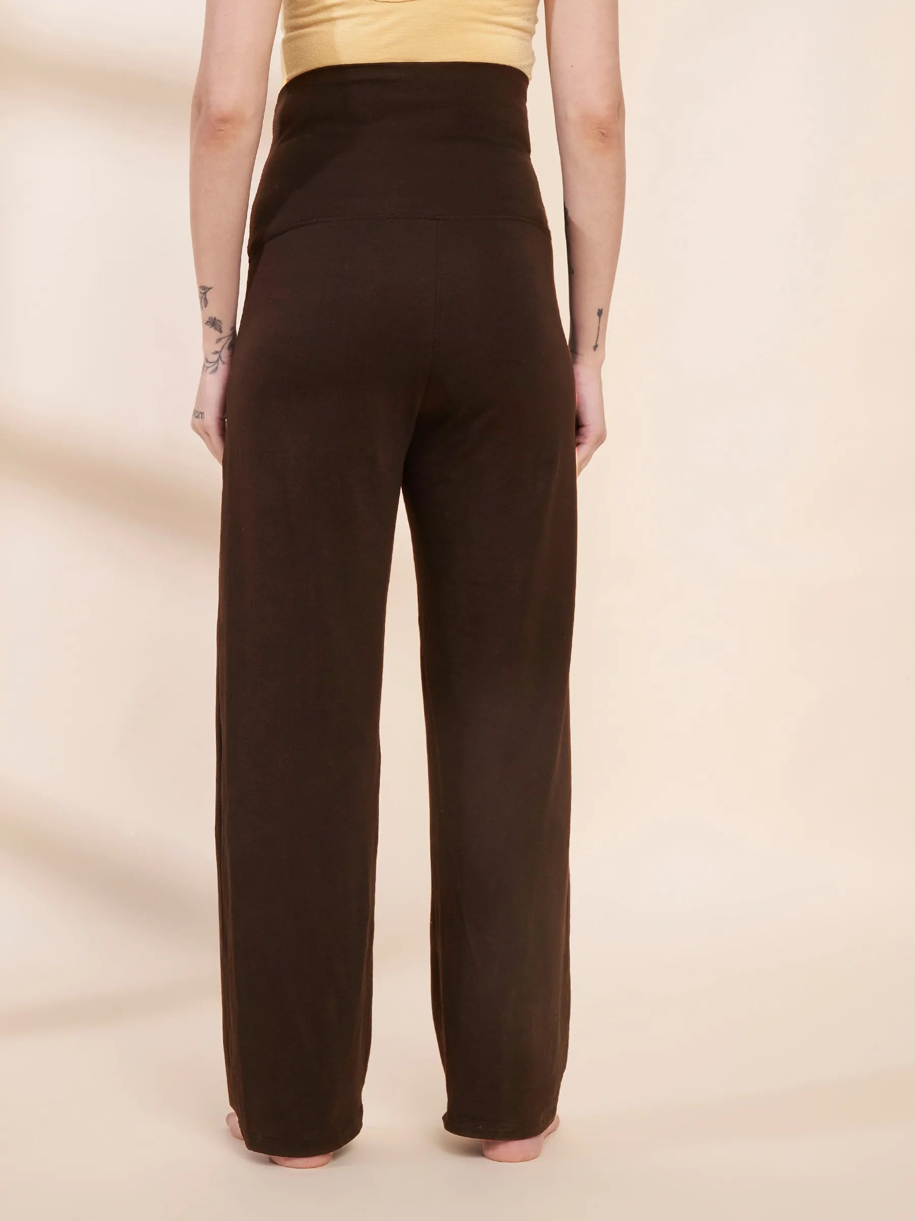 Brown Soild Hosiery Maternity Track Pants