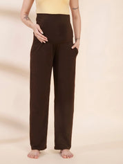 Brown Soild Hosiery Maternity Track Pants