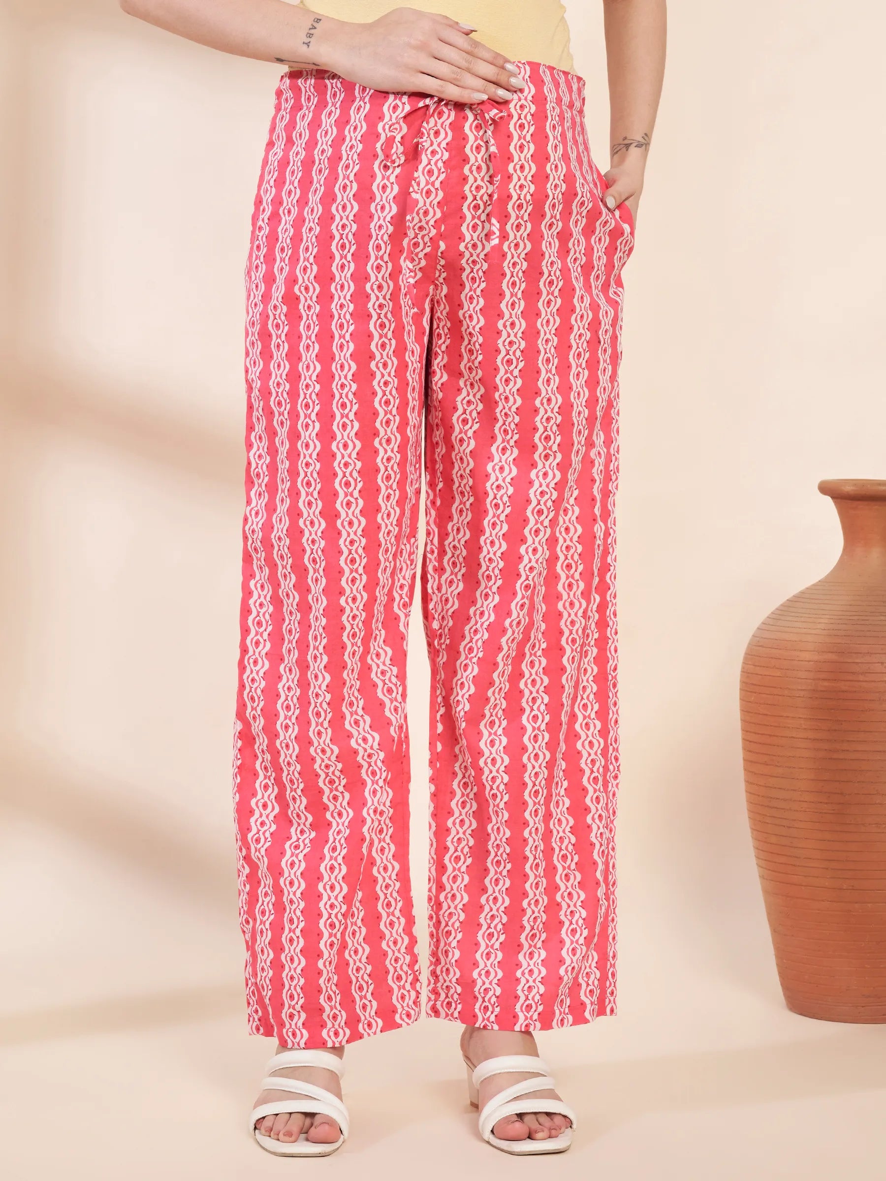 Pink Ikat Print Cotton Maternity Kurta with Trouser and Dupatta