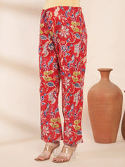Red Floral Cotton Maternity Kurta with Trouser and Dupatta