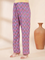 Lilac Floral Cotton Maternity Kurta with Trouser and Dupatta