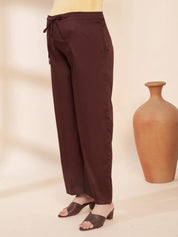 Brown Solid Glace Cotton Maternity Kurta with Trouser and Silk Dupatta