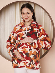 Multi Color Abstract Fur Winter Maternity Pullover