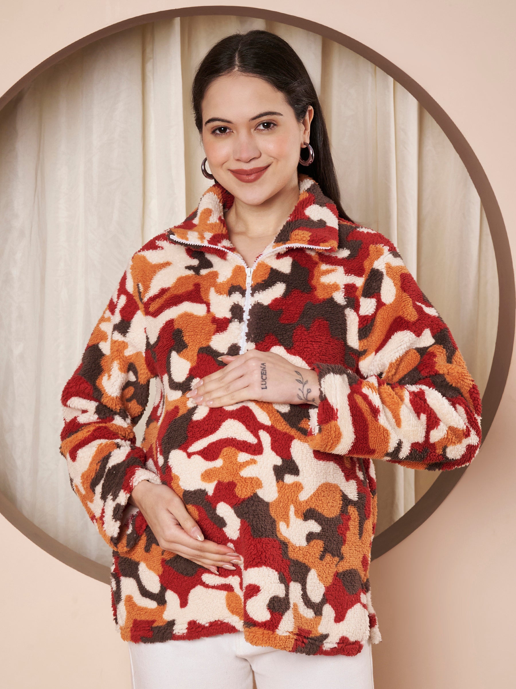 Multi Color Abstract Fur Winter Maternity Pullover