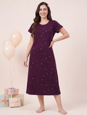 Purple Printed Hosiery Nighty
