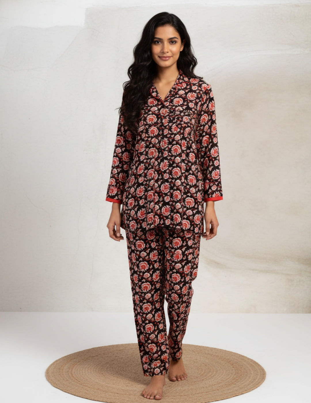 Floral Print Rayon Black Co-Ord Set