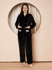 Black Midnight Heart Faux Fur Winter Night Suit