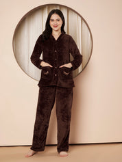 Brown Dreamy Eyes Faux Fur Winter Night Suit