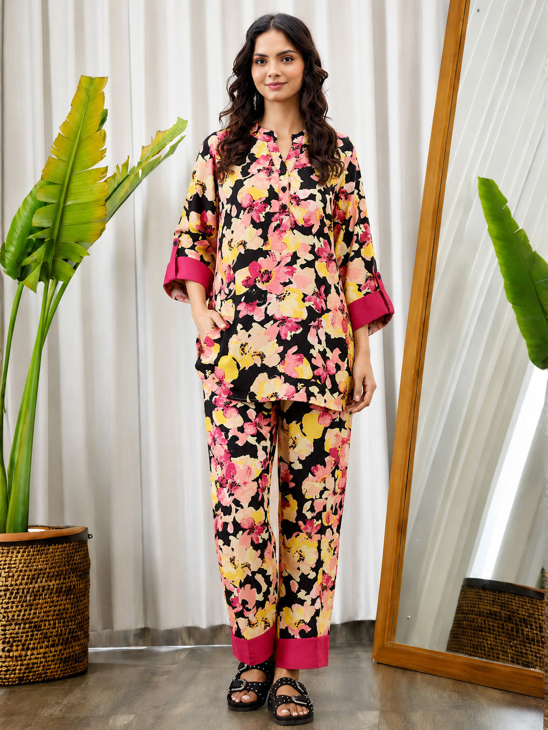 Floral Print Rayon Multi Color Co-Ord Set