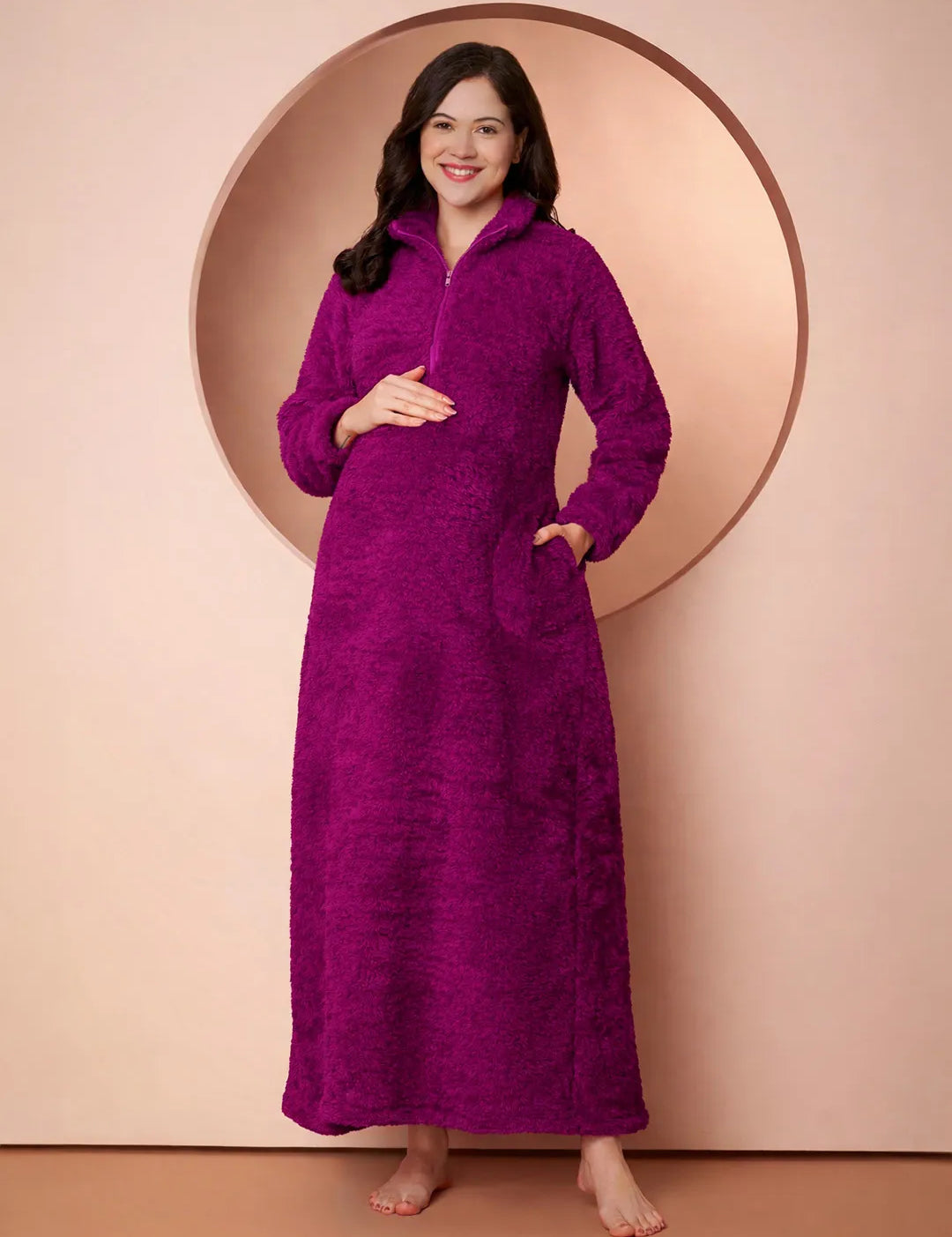 Purple Blanket Fur Maternity Winter Nighty