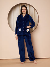 Navy Daisy Pocket Faux Fur Winter Night Suit