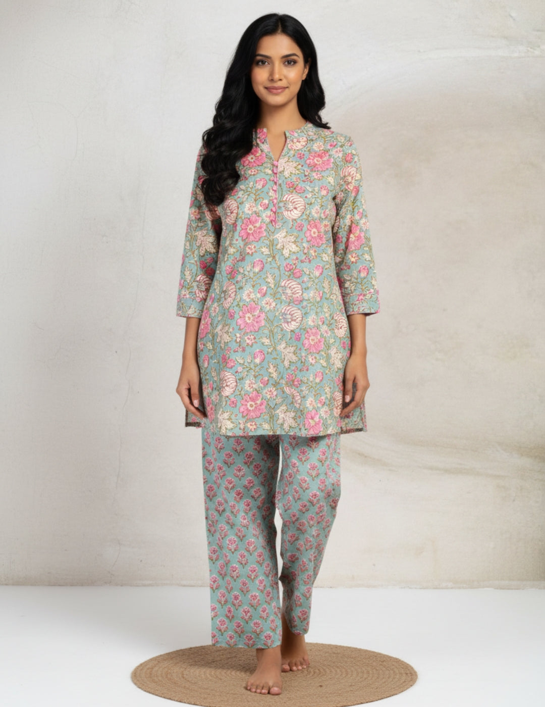 Floral Print Cotton Green Co-Ord Set