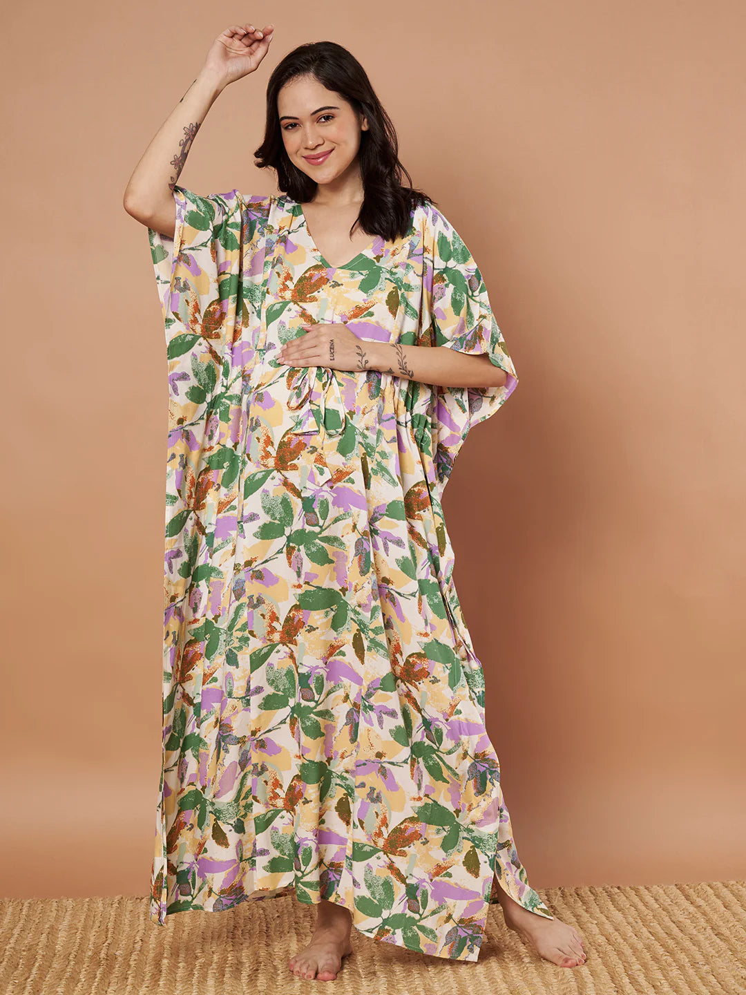 Multi Floral Rayon Maternity Kaftan
