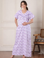 Lavender Floral Pure Cotton Maternity Nighty