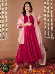 Pink Velvet Maternity Kurta Set