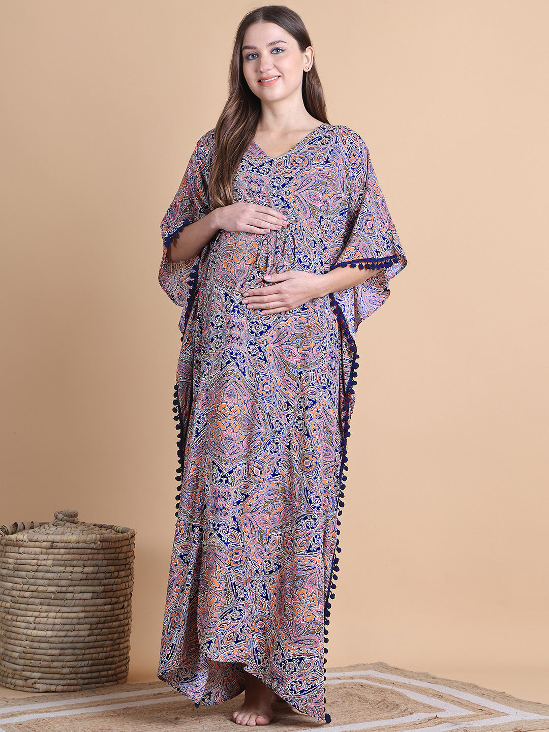 Multi-Coloured Abstract Rayon Maternity Kaftan