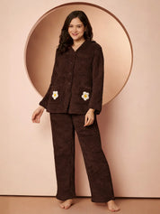 Brown Velvet Heart Faux Fur Winter Night Suit