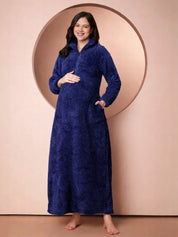 Navy Blanket Fur Maternity Winter Nighty