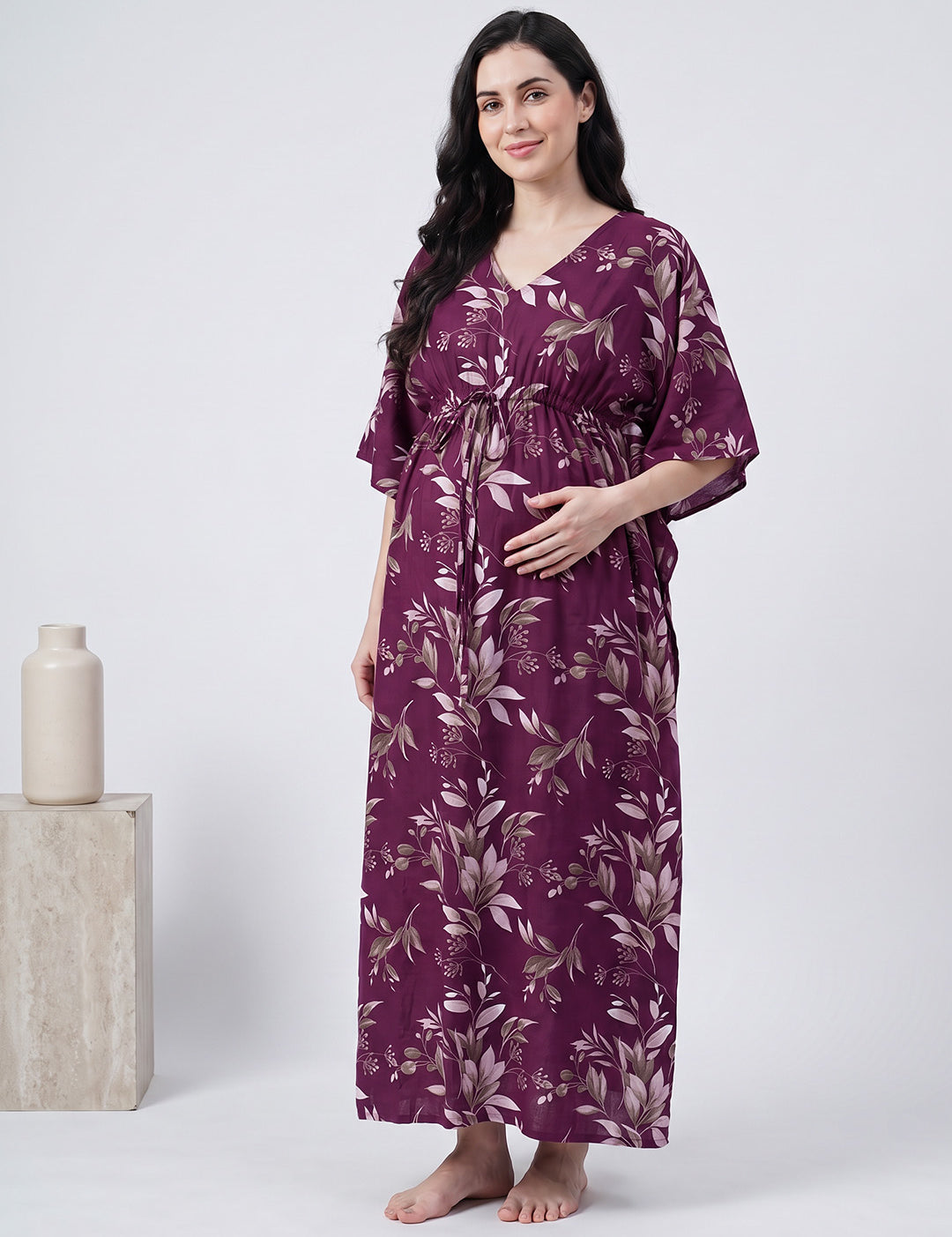 Purple Floral Rayon Maternity Kaftan