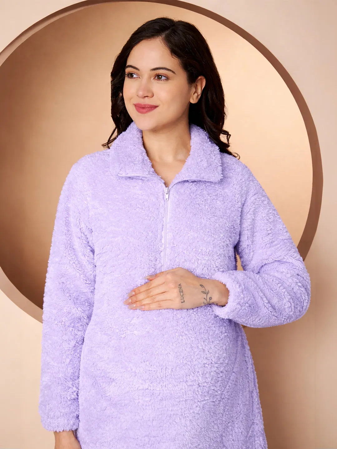 Lilac Blanket Fur Maternity Winter Nighty