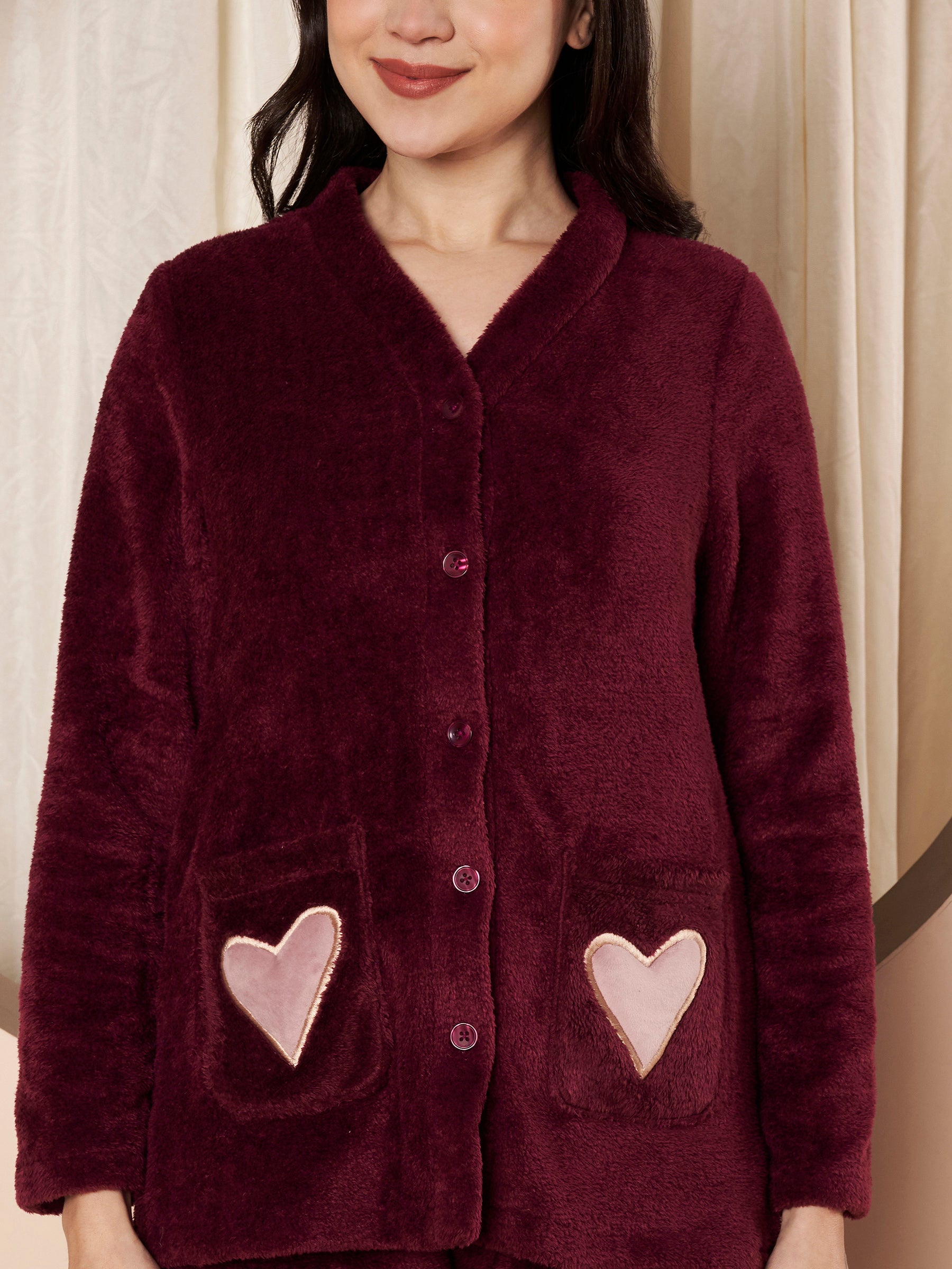 Purple Velvet Heart Faux Fur Winter Night Suit