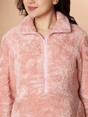 Pink Blanket Fur Maternity Winter Nighty