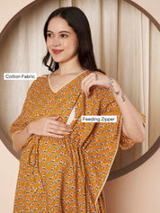 Mustard Floral Cotton Maternity Kaftan