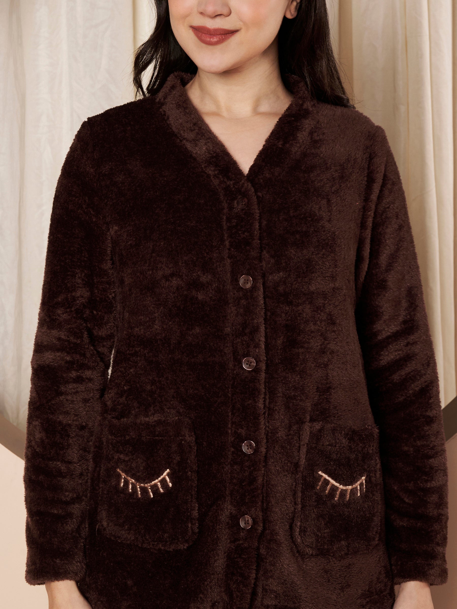 Brown Dreamy Eyes Faux Fur Winter Night Suit