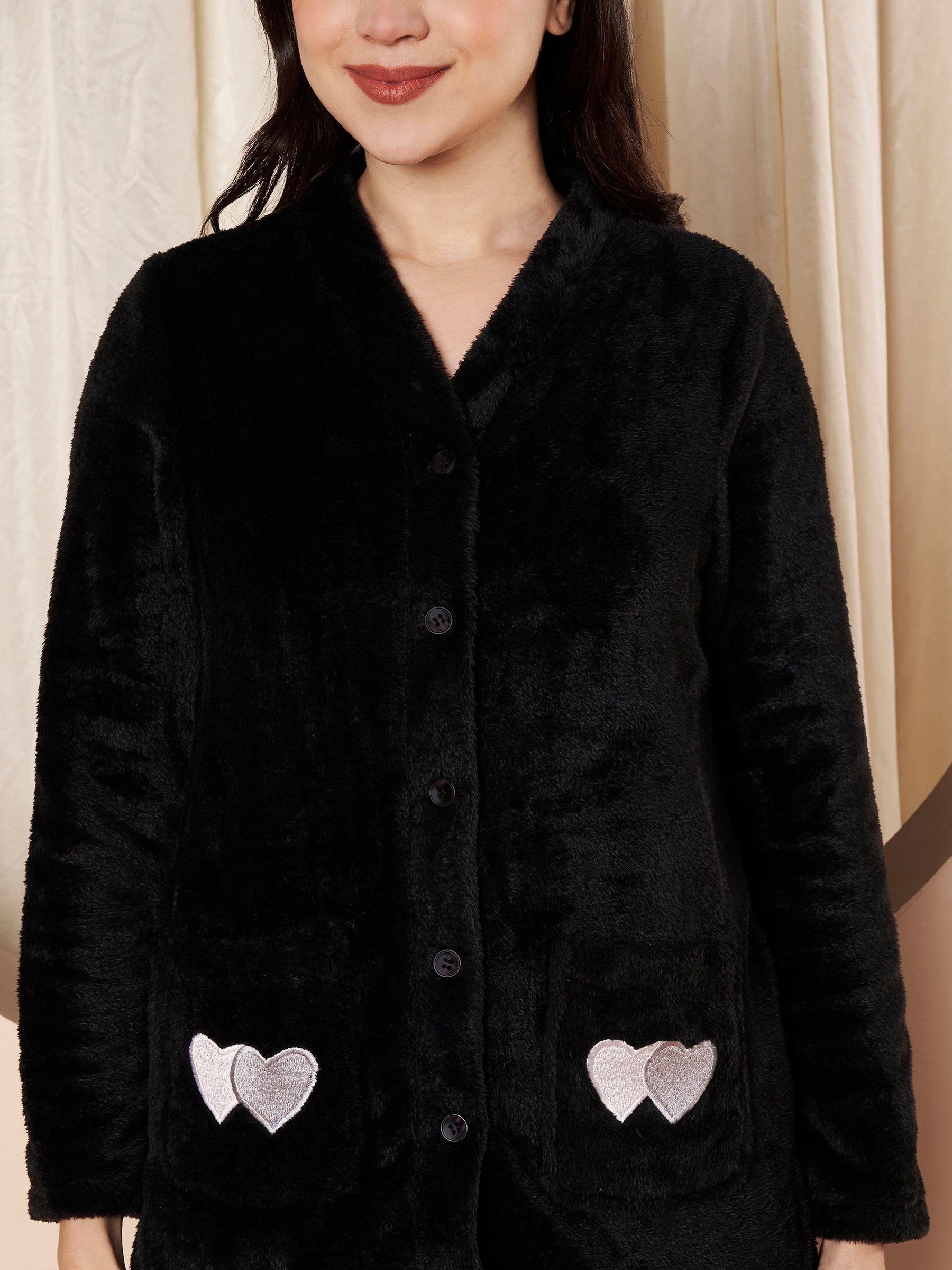 Black Midnight Heart Faux Fur Winter Night Suit