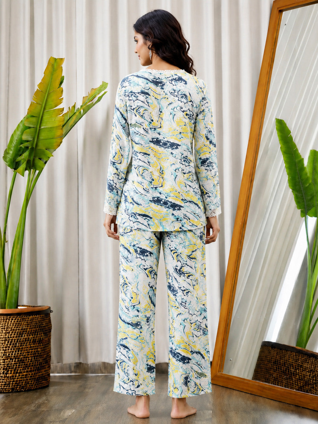 Abstract Print Rayon White Co-Ord Set