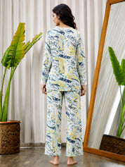 Abstract Print Rayon White Co-Ord Set
